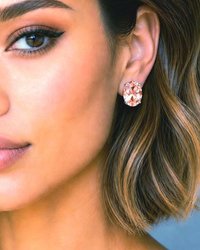 Padparadscha Peach Earrings | Oval Crystal Studs Gold Jewelry