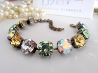 Multi-colors Cup chain Crystal Bracelet, Antique Bronze Tennis Jewelry, Women Fashion Accessories, Birthday gift for her