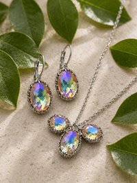Iridescent Crystal Pendant Necklace, Women Jewelry 