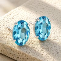 Aquamarine Crystal Earrings | Blue Oval Austrian Crystal Studs | Elegant Jewelry Gift
