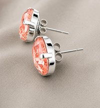 Padparadscha Peach Earrings | Oval Crystal Studs Gold Jewelry