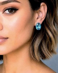 Aquamarine Crystal Earrings | Blue Oval Austrian Crystal Studs | Elegant Jewelry Gift