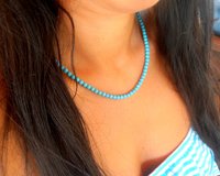 Turquoise Blue Beads Gemstone Necklace Beach Jewelry Dainty Boho Stone Choker for Summer Birthday Gift for Girlfriend