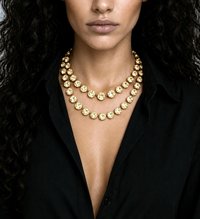 Layered champagne gold crystal necklace with large rivoli stones for bridal and evening wear