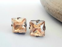 Antique Bronze Crystal Stud Earrings | Swarovski Vintage Wedding Jewelry