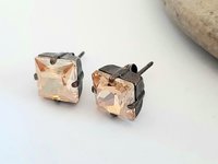 Antique Bronze Crystal Stud Earrings | Swarovski Vintage Wedding Jewelry