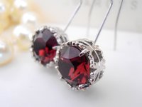 Burgundy Red Drop Filigree Earrings, Wedding Art Deco Crystal Jewelry, Wine Red Rhinestones, Hook Dangle