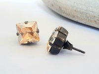 Antique Bronze Crystal Stud Earrings | Swarovski Vintage Wedding Jewelry