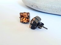 Smoked Topaz Crystal Earrings | Swarovski Antique Bronze Studs