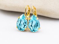 Blue Pear Crystal dangle earrings Swarovski