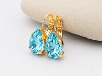 Blue Aquamarine Teardrop Earrings | Swarovski Crystal Jewelry
