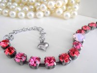 Rose Water Opal Crystal Bracelet 6mm / Antique Silver Jewelry / Tennis Cupchain / Birthday Gift