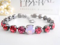 Rose Water Opal Crystal Bracelet 6mm / Antique Silver Jewelry / Tennis Cupchain / Birthday Gift