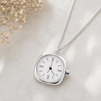 Watch Charm Pendant | Stainless Steel Long Chain Clock Necklace