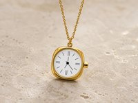 Stainless Steel Watch Charm Necklace | Mid Century Chain Pendant