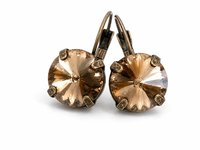 Vintage style antique bronze earrings with sparkling metallic copper Swarovski Rivoli crystals.