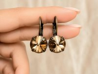 Vintage inspired copper crystal earrings, handmade in antique bronze metal.