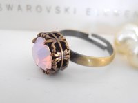 Rose Water Opal Bronze Filigree Adjustable Ring/ Antique Jewelry / Art Deco Rings / Solitaire Stackable Ring / Anniversary Gift