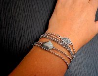 Evil Eye Bracelet / Layered Charm Bracelet / Delicate Bracelet / Double Chain /  Link /  Bohemian  Stainless Steel / Antique Silver Bracelet