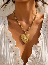 Gold Heart Pendant Necklace with Blue Swarovski Crystals | Stainless Steel Jewelry  