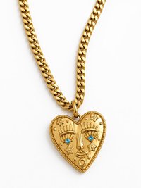 Gold Heart Pendant Necklace with Blue Swarovski Crystals | Stainless Steel Jewelry  
