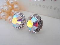 Aurora Borealis Halo Stud Earrings, Wedding Crystal Studs, Bridal Post Bridesmaid Earrings, Wedding Jewelry Gift