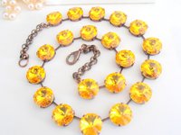 Sunflower Crystal Choker Necklace, Anna Wintour Rivoli Collet, Antique Copper Statement Jewelry, Christmas Gift, 14mm 1122