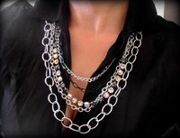 Multi strand Crystal Chain Layering Necklace in Silver, Long Tier Statement Necklace, Bohemian Jewelry, Girlfriend Birthday Gift