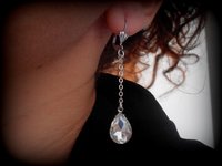 Bridal Teardrop Diamond Crystal Earrings / Pear Droplet / Long Chain Silver Leverback Wedding earrings / Dangle Bridesmaids Earrings