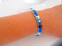 Blue Stretch Bracelet / Sew on Crystal Chatons Bracelet / Birthday Gift/ 8mm Blue Multicolors Bracelets / Silver Prong Round Setting