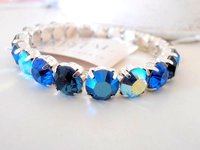 Blue Stretch Bracelet / Sew on Crystal Chatons Bracelet / Birthday Gift/ 8mm Blue Multicolors Bracelets / Silver Prong Round Setting