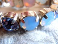 Opal Blue Stretch Cuff Bracelet, Rose Water Opal Crystal, Sew On Jewelry, Silver Round Setting