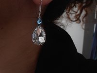 Crystal Clear Dangle Coctail Earrings / Long Wedding earrings 14x10mm / Aquamarine Pear Droplet / Silver Leverback setting