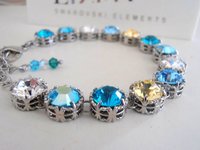 Multicolors Blue Crystal Art deco Bracelet / Wedding Jewelry / Platinum Plated Filigree / Fashion Bracelet / Gift