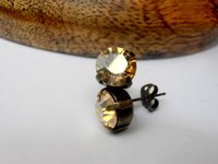 Golden Shadow Bronze Stud Earrings with Faceted Crystal Chatons Post Pierced Earrings 8mm Antique Dainty Jewelry Gifts