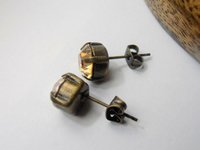 Golden Shadow Bronze Stud Earrings with Faceted Crystal Chatons Post Pierced Earrings 8mm Antique Dainty Jewelry Gifts