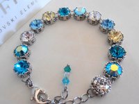 Multicolors Blue Crystal Art deco Bracelet / Wedding Jewelry / Platinum Plated Filigree / Fashion Bracelet / Gift