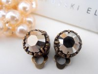 Metallic Brown Clip On Bronze Earrings / Crystal Studs / Non Pierced for girls / Antique Jewelry / Round Filigree 