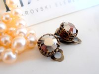 Metallic Brown Clip On Bronze Earrings / Crystal Studs / Non Pierced for girls / Antique Jewelry / Round Filigree 