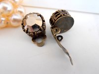 Metallic Brown Clip On Bronze Earrings / Crystal Studs / Non Pierced for girls / Antique Jewelry / Round Filigree 