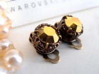 Metallic Gold Clip On Stud Earrings ,Non Pierced for girls, Art Deco Filigree, Antique Bronze Filigree Jewelry