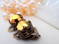 Metallic Gold Clip On Stud Earrings ,Non Pierced for girls, Art Deco Filigree, Antique Bronze Filigree Jewelry