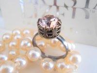 Vintage Rose Crystal  Statement Stackable Ring / Art Deco Bronze Jewelry / Filligree setting