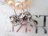 Rose Patina Platinum Drop Earrings, Art Deco Filigree Jewelry for Women, Dangle Round Hook, Anniversary Gift