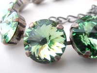 Peridot Rivoli Statement Bracelet 1122 14mm, Tennis Antique silver Jewelry, Green Color Rhinestones, Wife Gift