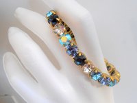 Multi color Blue Stretch Cuff Bracelet,19th Birthday Gift, Gold Jewelry, Sew on setting