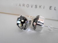 Black Diamond Crystal Stud Earrings 10mm, Gray Pierced Silver Post, Bridal Jewelry, Mom Birthday Gift