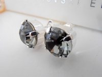 Black Diamond Crystal Stud Earrings 10mm, Gray Pierced Silver Post, Bridal Jewelry, Mom Birthday Gift