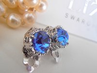 Sapphire Blue Clip On Non Pierced Earrings, Crystal Jewelry for Girls, Art Deco Filigree Post Clips, Birthday Gift