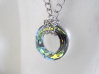 Medium Vitrail Circle Crystal Pendant, Cosmic Ring Long Necklace, Stainless Steel Chain Jewelry, Partner Birthday Gift